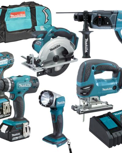 סט 6 כלים 18V נטען מטען 3 סוללות 5A ומטען MAKITA DLX6068T