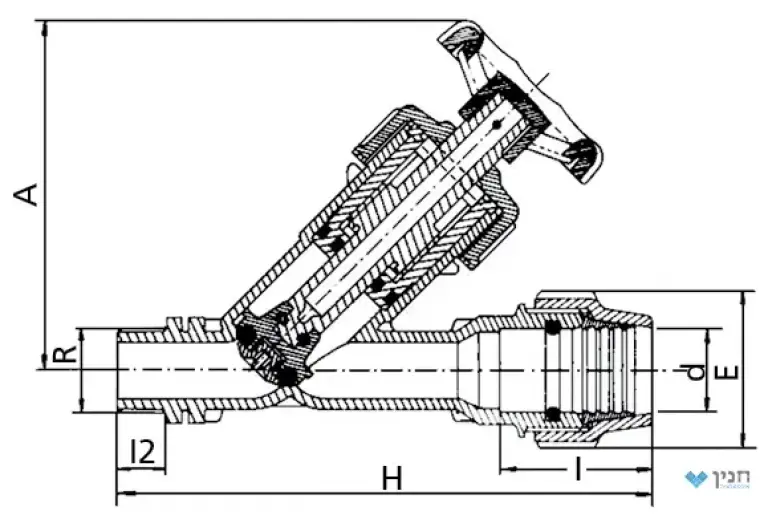 שסתום אלכסוני תבריג חוץ/לצינור "3/4×25