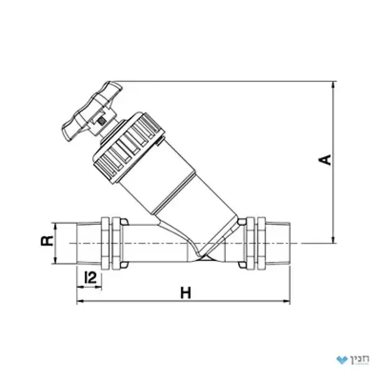 שסתום אלכסוני עם אטם וייטון (FPM) תבריג חוץ "3/4 × "3/4