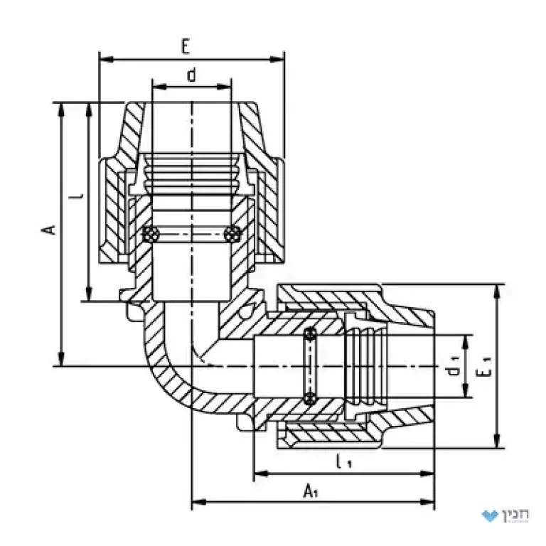 90° זווית מעבר 25 × 20