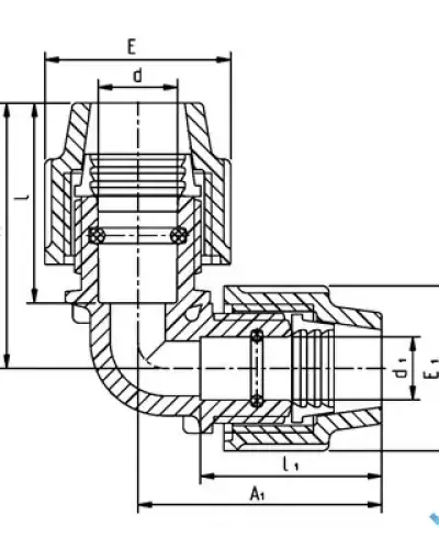 90° זווית מעבר 25 × 20