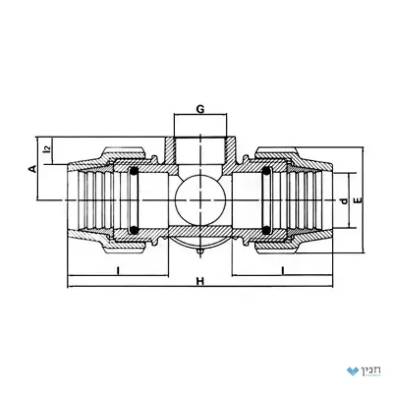 צלב הסתעפות הברגה פנימית 90° 20 × 20 × 20 × 20 × 3/4″