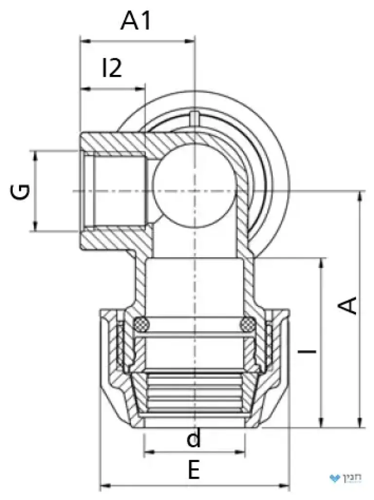 זוית דשא 90° הברגה פנימית 20 × 1/2″