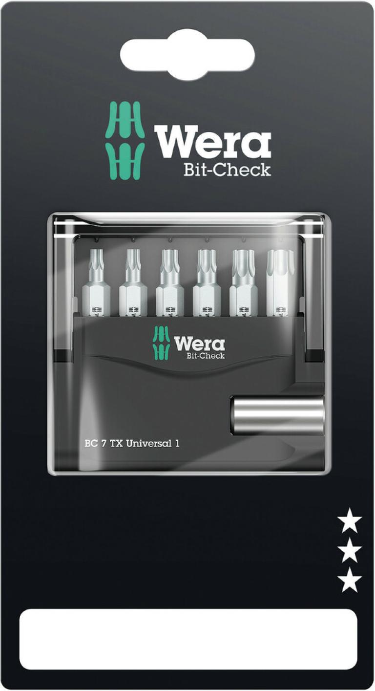 סט ביטים טורקס 14 7יח עם מוביל מגנטי בהאנגר Bit-Check TX WERA