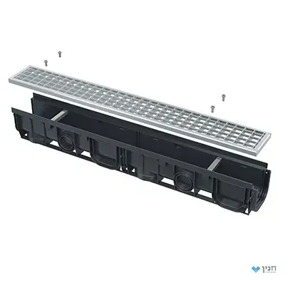 תעלת חוץ 100 מ"מ עם מסגרת פלסטית משולבת בתעלה וכיסוי ברזל מגולוון