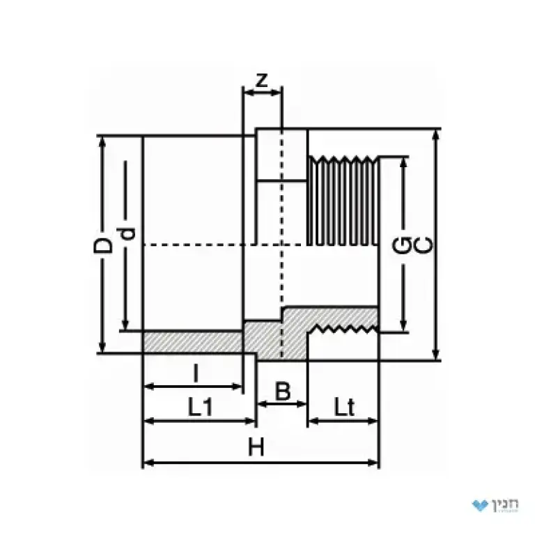 ניפל הברגה חוץ - הדבקה פנים/ חוץ 63 × 50 × 1.1/2″