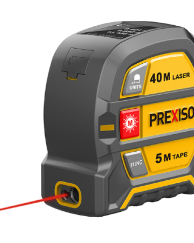 סרט מדידה 5 מטר ומד טווח לייזר 40 מטר נטען PREXISO PLT-40LI